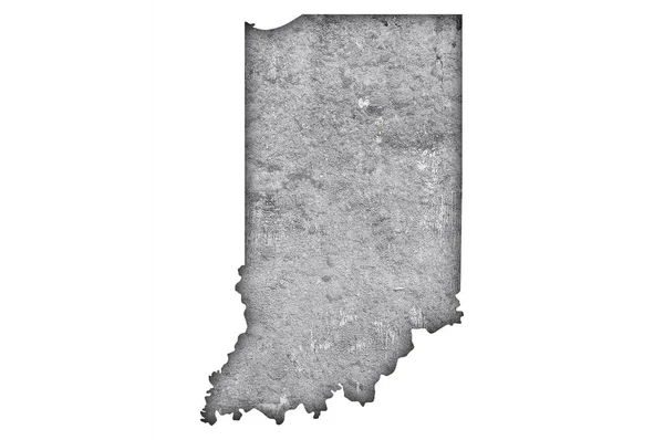 Indiana Térképe Viharvert Betonon — Stock Fotó