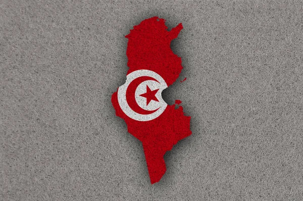 Χάρτης Και Σημαία Της Τυνησίας Στην Τσόχα — Φωτογραφία Αρχείου