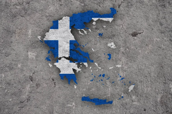 风化混凝土上的希腊地图和国旗 — 图库照片
