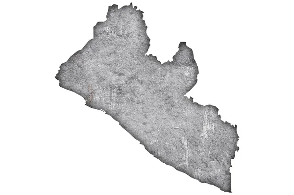 Libéria Térképe Időjárással Átitatott Betonon — Stock Fotó