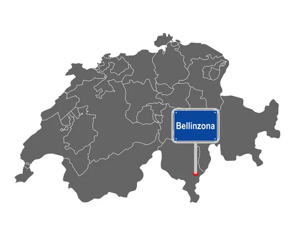 Kaart Van Zwitserland Met Verkeersbord Van Bellinzona — Stockvector