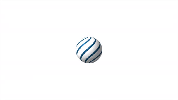 Abstraktní bílá 3D rotující koule s modrými pruhy video animace