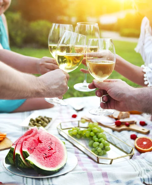 Літній Пікнік Білим Вином Відкрита Вечірка Або Святкування — стокове фото