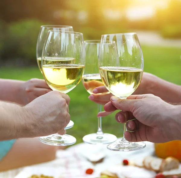 夏日野餐用白葡萄酒 户外聚会或庆典 — 图库照片