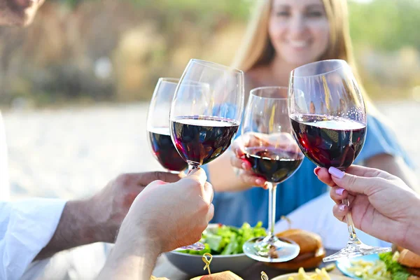 Piquenique Verão Com Vinho Tinto Festa Celebração Livre — Fotografia de Stock