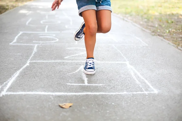 Kid Playing Hopscotch Playground Outdoors Children Outdoor Activities — Stock Photo, Image