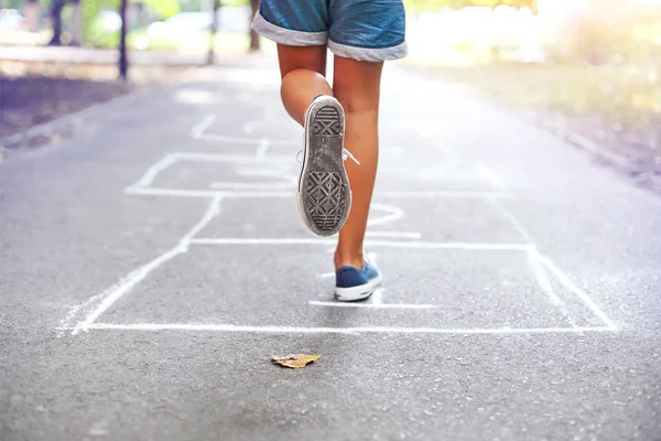 Kid Playing Hopscotch Playground Outdoors Children Outdoor Activities — Stock Photo, Image