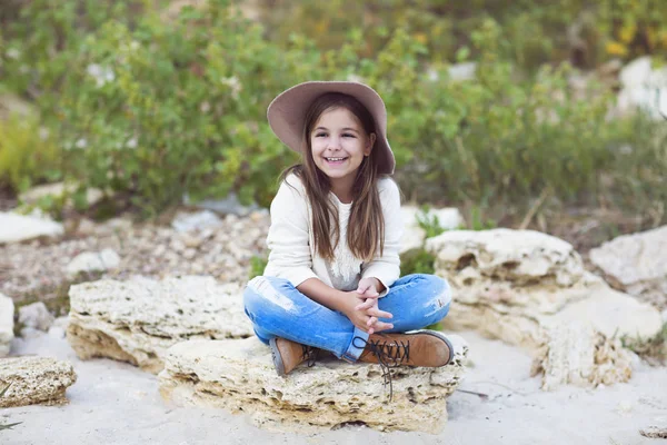 Portrait Happy Little Girl Outdoors — Stock Photo, Image