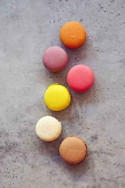 Stack Colorful French Macarons Dark Rustic Background Selective Focus — Stock Photo, Image