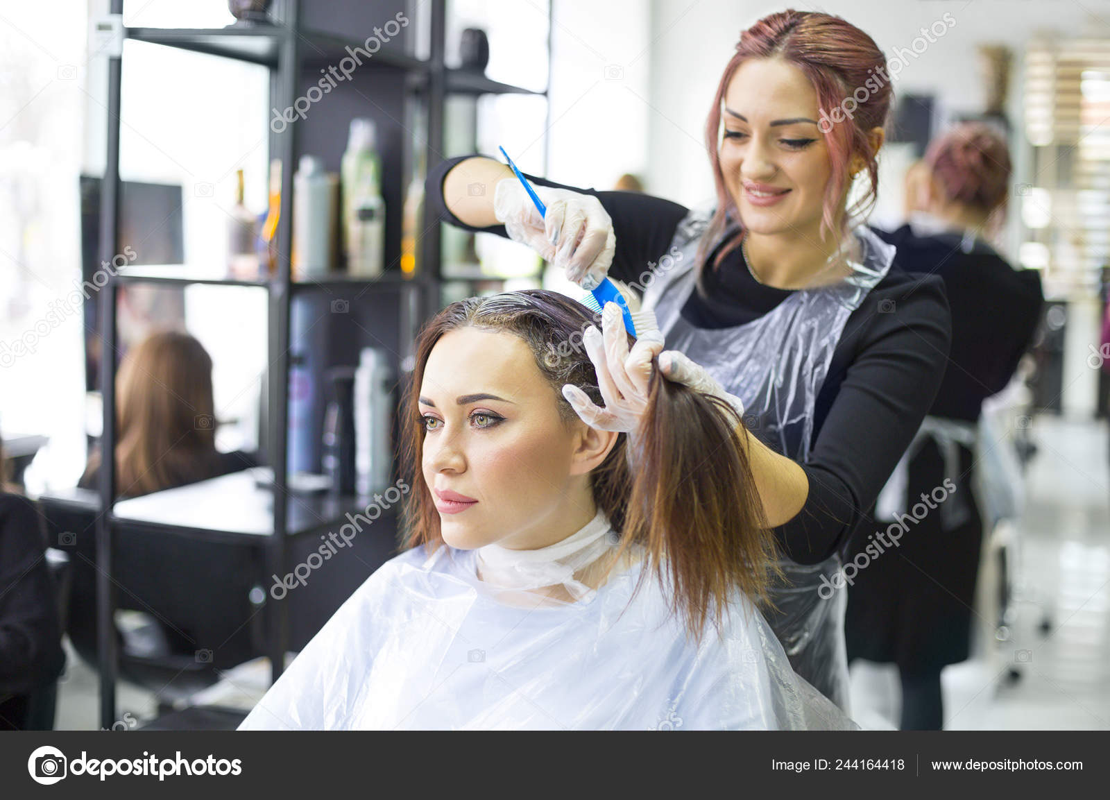 Professional Female Hairdresser Applying Color Female Customer Design Hair  Salon Stock Photo by ©dasha11 244164418