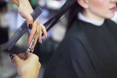 Güzellik Salonu Kuaför kesim müşterinin saç. Güzellik kavramı. Yakın u