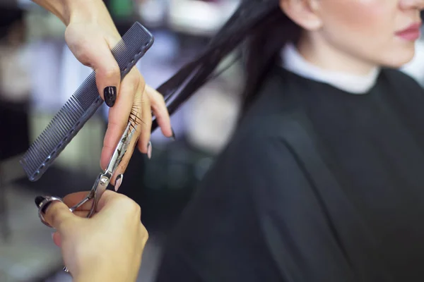美发师在美容院剪掉客户的头发 美容理念 克洛苏 — 图库照片