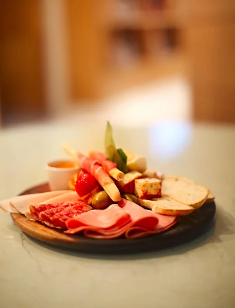 Mix Traditional Spanish Ham Salami Parma Ham Grissini Bread Sticks — Stock Photo, Image