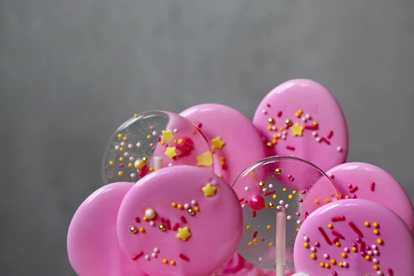 Różowy Cukierki Karmelowe Kije Strony Urodziny Lub Baby Shower — Zdjęcie stockowe