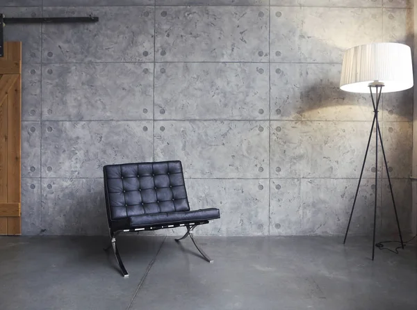 Diseño Interior Salón Color Gris Con Lámpara Pie Sillón Con — Foto de Stock