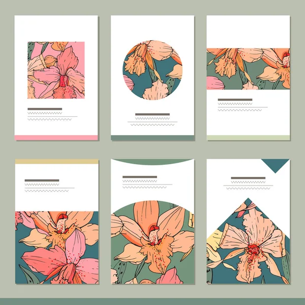 Set dengan enam floral tropic templates . - Stok Vektor