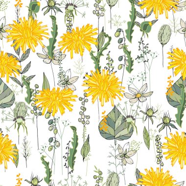 Nergis ve otlar ile Seamless modeli. Tasarımınız için sonsuz doku