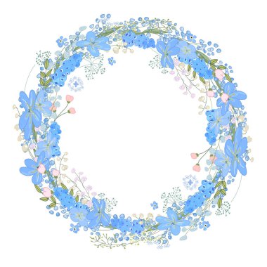 Yuvarlak kare güzel çiçekler muscari ve metin mutlu paskalyalar. Sezon tasarımınız için Festival çiçek daire.