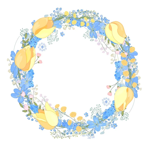 Yuvarlak kare güzel çiçekler muscari ve metin mutlu paskalyalar. Sezon tasarımınız için Festival çiçek daire.