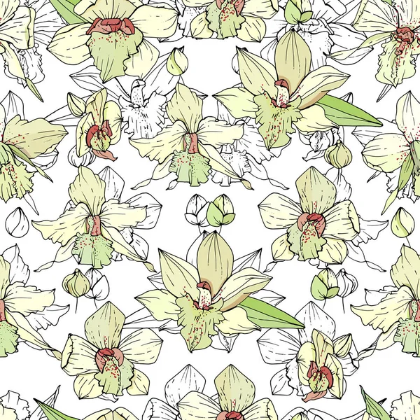Nahtloses Muster Mit Weißen Orchideen Endlose Textur Für Florales Design — Stockvektor