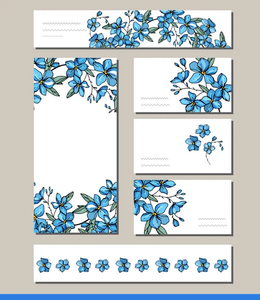 Forget me not set with visitcards and greeting templates — Stock Vector