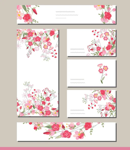 Plantillas Primavera Floral Con Lindos Racimos Rosas Rojas Para Diseño — Vector de stock