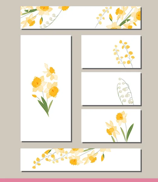 Daffodil Set Visitcards Greeting Templates — Stock Vector