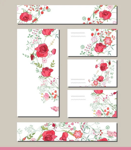 Plantillas Primavera Floral Con Lindos Racimos Rosas Rojas Para Diseño — Vector de stock