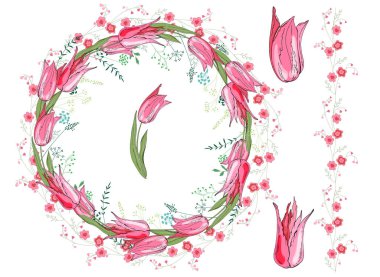 Sevimli çiçek yaz öğelerle demet lale, nergis.