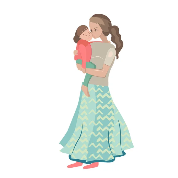 여자는 딸을 키우지. 하얀 배경에 분리 된 아늑 한 삽화 — 스톡 사진