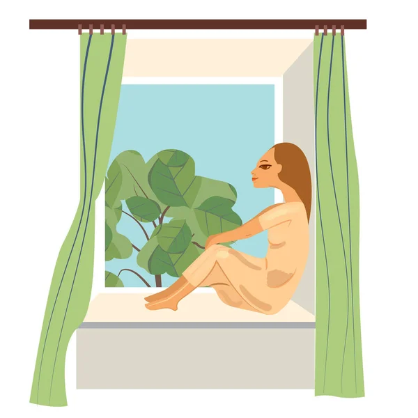 Junge Frau Sitzt Fenster — Stockfoto
