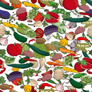 Farklı sebzelerle kusursuz mevsim deseni. Sezon tasarımı için sonsuz doku