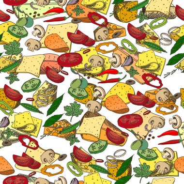 Farklı sebzelerle kusursuz mevsim deseni. Sezon tasarımı için sonsuz doku