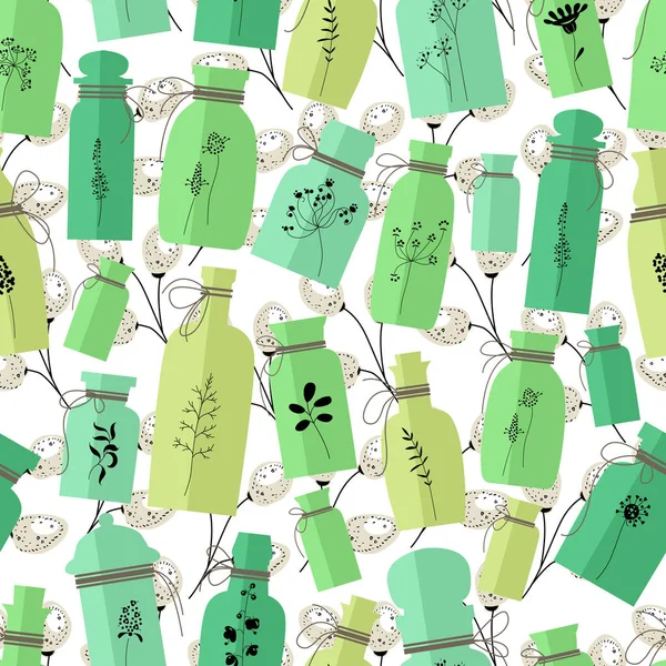 Seamless Pattern Bottles Full Herbs Endless Texture Season Design — Stock Photo, Image
