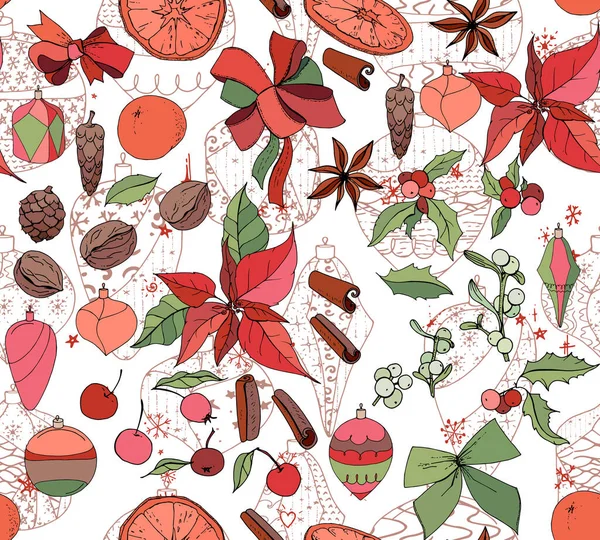 赤いポインセチアとシームレスなクリスマスパターン 季節のお祝い事のデザインのためのエンドレステクスチャ — ストック写真
