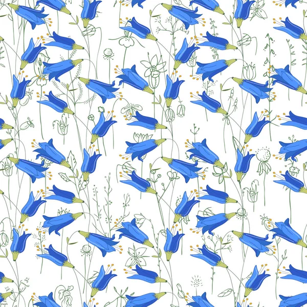 Zökkenőmentes Szezon Minta Kék Harangokkal Végtelen Textúra Virágos Nyári Design — Stock Fotó