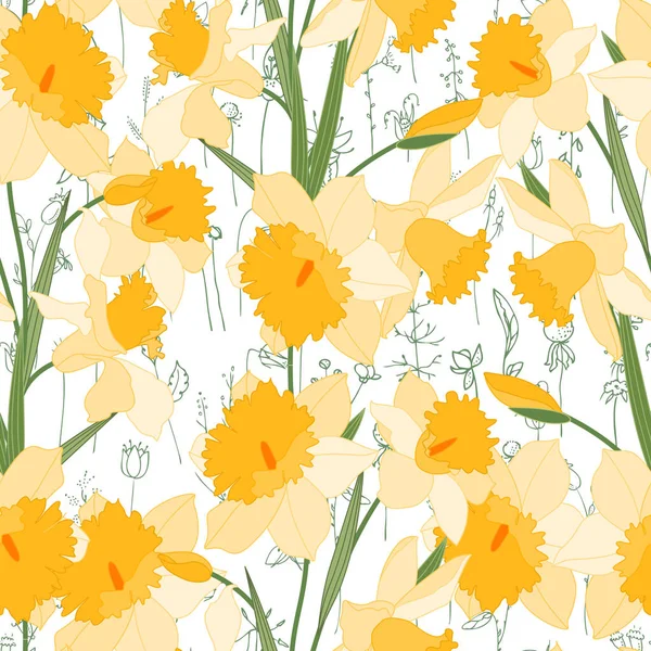 淡黄水仙花的无缝期花纹 花卉夏季设计用的无穷无尽的质感 — 图库照片