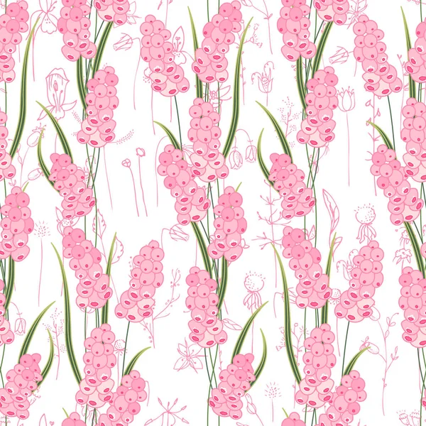 Візерунок Безшовного Сезону Рожевими Мускарі Нескінченна Текстура Квіткового Весняного Дизайну — стокове фото
