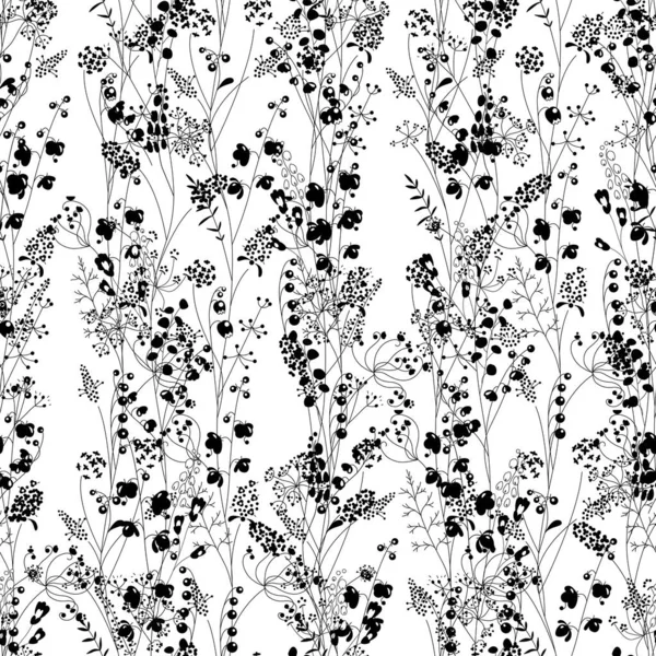 Nahtloses Saisonmuster Mit Schwarzen Wildblumen Endlose Textur Für Florales Sommerdesign — Stockfoto