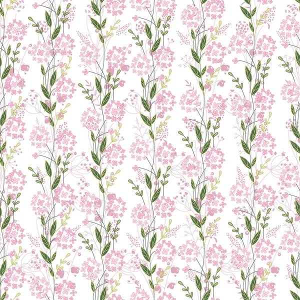 无缝隙季节图案与粉红色草本植物 花卉夏季设计用的无穷无尽的质感 — 图库照片