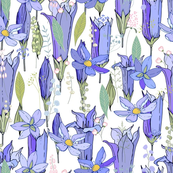 Zökkenőmentes Szezon Minta Kék Aranyos Virágok Végtelen Textúra Virágos Nyári — Stock Fotó