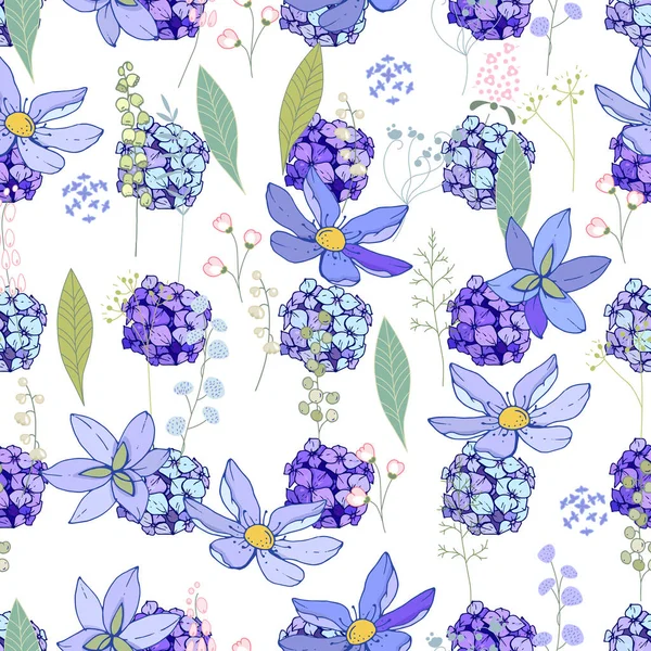 Nahtloses Saisonmuster Mit Blauen Niedlichen Blumen Endlose Textur Für Florales — Stockfoto