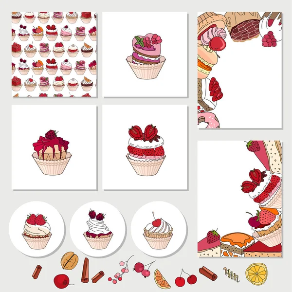 Set Different Food Templates Cards Restaurant Cafe Design Menu Visit — Stock Photo, Image