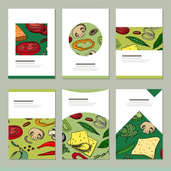 Ορισμός Διαφορετικά Πρότυπα Τροφίμων Κάρτες Για Σχεδιασμό Εστιατορίων Και Cafe — Φωτογραφία Αρχείου