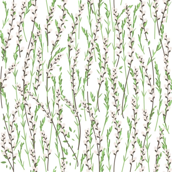 Nahtloses Saisonmuster Mit Grünen Zweigen Endlose Textur Für Florales Frühlingsdesign — Stockvektor