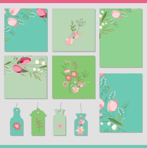 Set Con Diferentes Plantillas Florales Primavera Tarjetas Para Diseño Publicidad — Foto de Stock