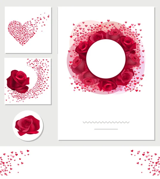 Set Con Diferentes Plantillas Con Hermosas Rosas Rojas Tarjetas Para —  Fotos de Stock