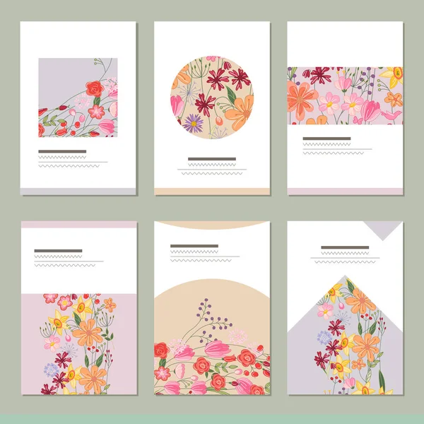 Ορισμός Διαφορετικά Floral Πρότυπα Κάρτες Για Σχεδιασμό Και Την Αγγελία — Φωτογραφία Αρχείου
