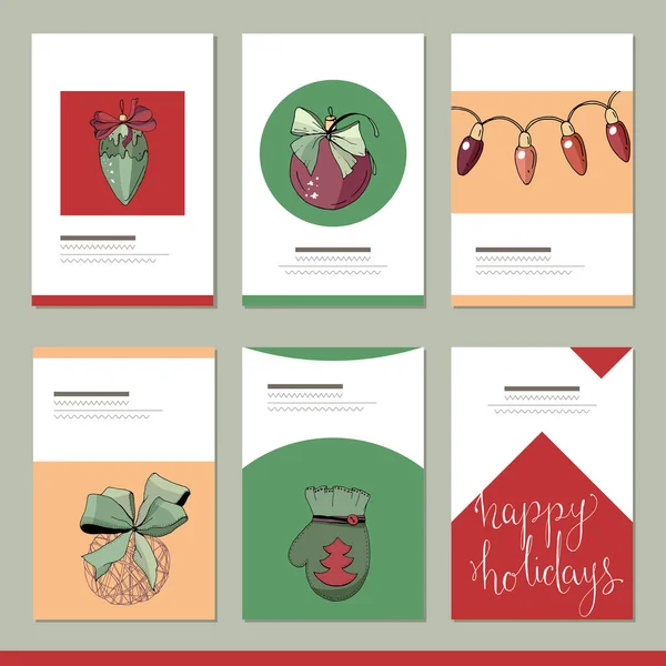 Állítsa Különböző Téli Karácsonyi Sablonok Díszítéssel Kártyák Ünnepi Design Reklám — Stock Fotó