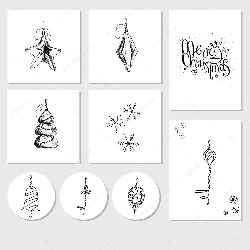 Set with different winter christmas templates with decoration. Cards for your festive design and advertisement